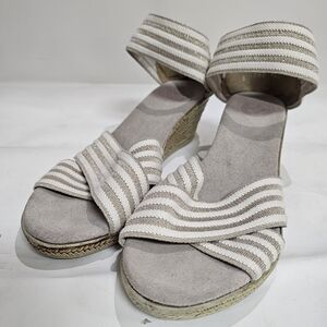 Striped Beige Women's Wedge Sandals